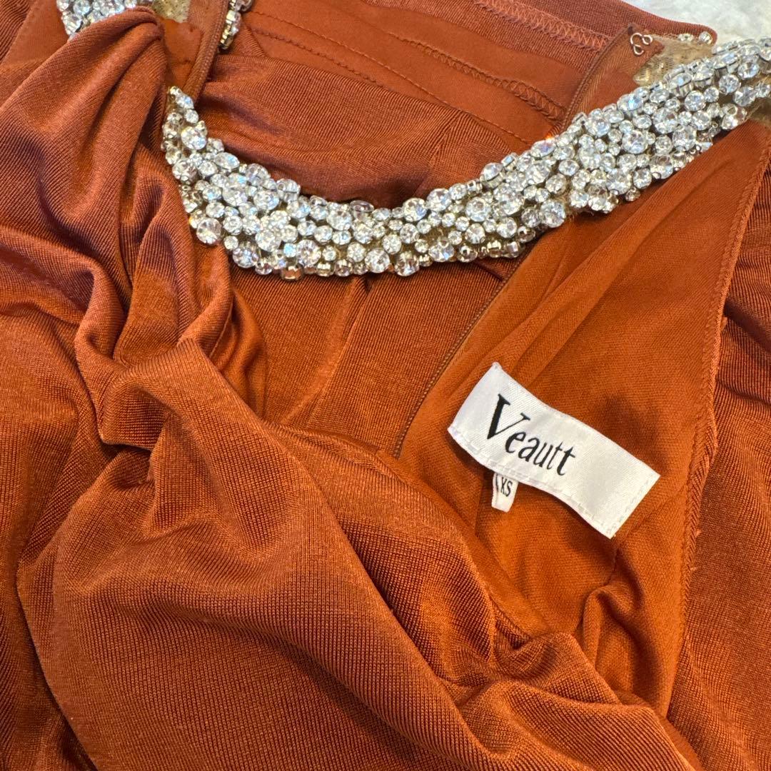 Veaut オレンジ ビジュー付きドレス XS