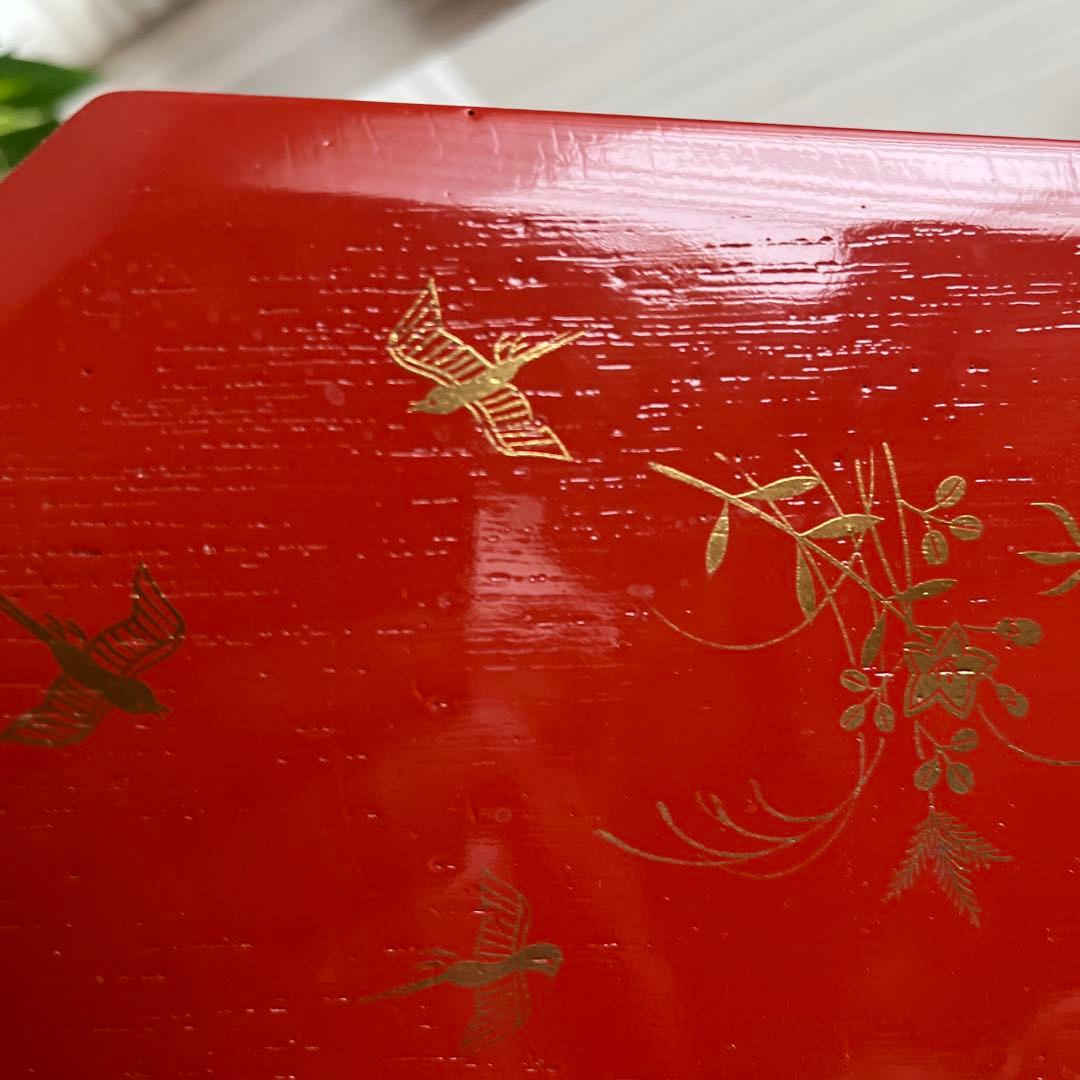 ハニエル 茶道具　縁高重　朱塗　花鳥　中村湖彩作（化粧箱）五客　美品