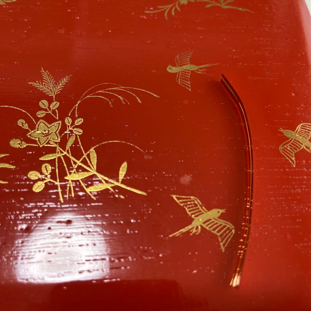 ハニエル 茶道具　縁高重　朱塗　花鳥　中村湖彩作（化粧箱）五客　美品
