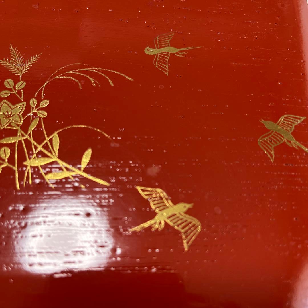 ハニエル 茶道具　縁高重　朱塗　花鳥　中村湖彩作（化粧箱）五客　美品