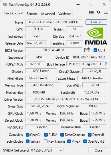 【動作確認済み】Lenovo GeForce GTX1650 SUPER OEM