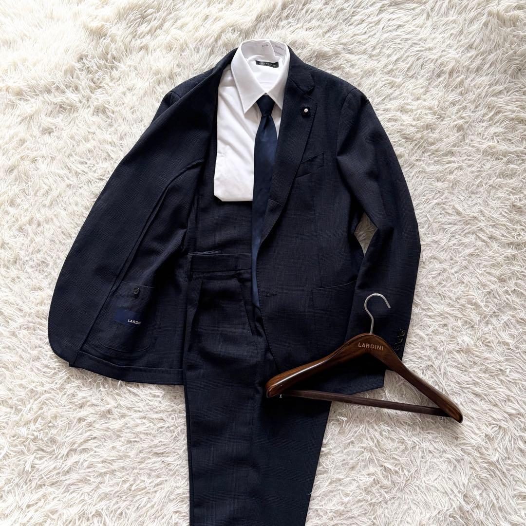 <23年モデル>LARDINI easy 新ロゴ ネイビー ウールスーツ 50