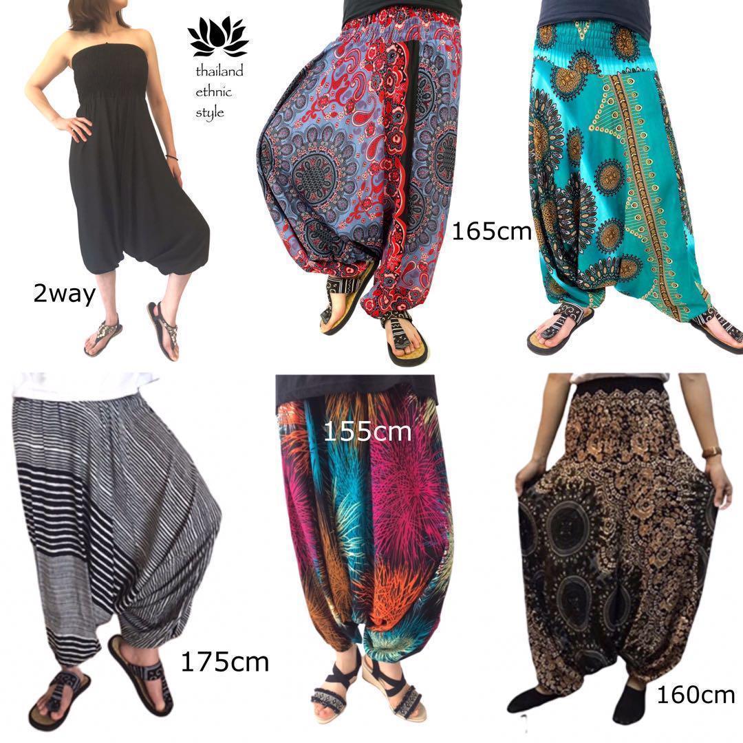 【新品】サルエルパンツ　タイパンツ　男女兼用　D柄ダークブラウン　F66-8