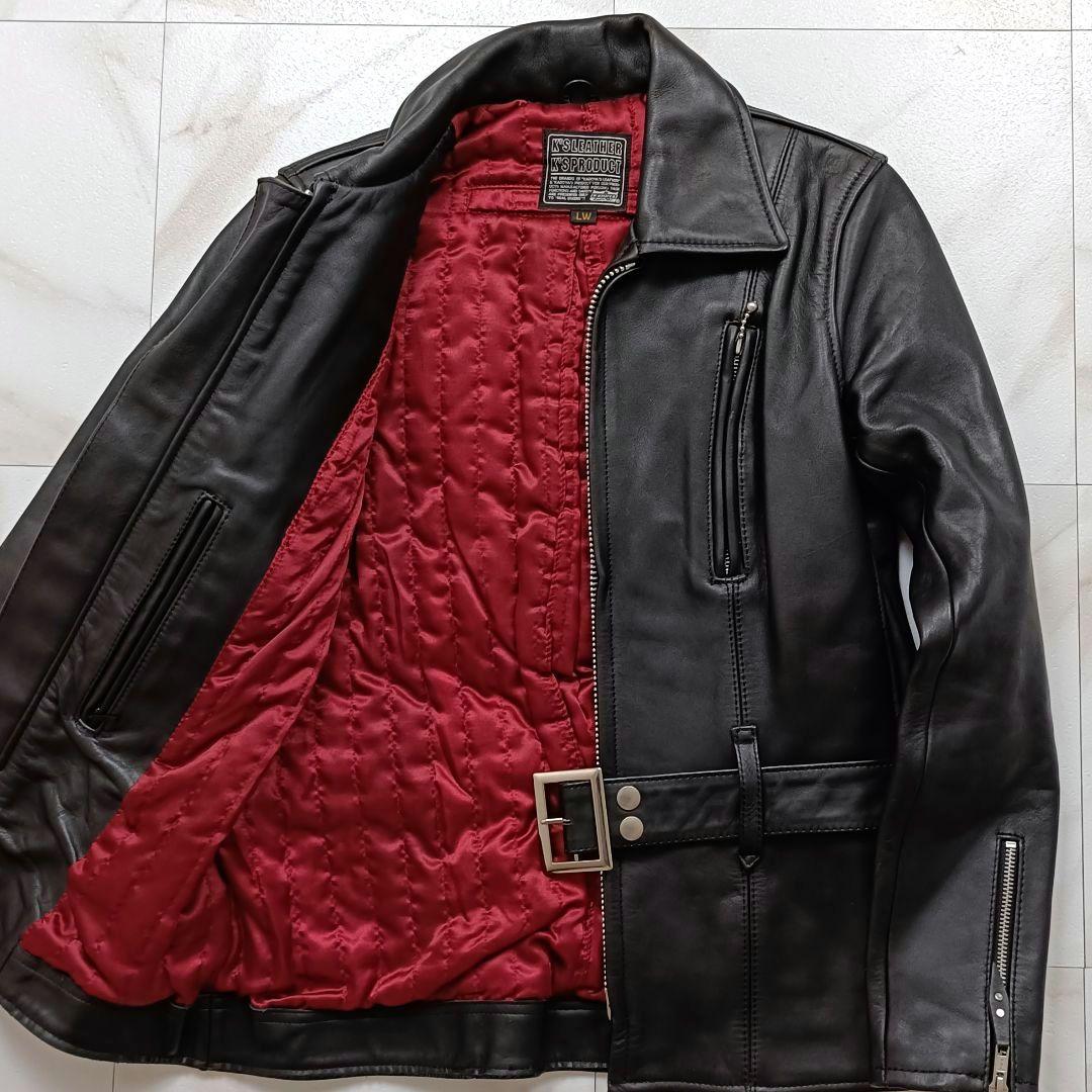美品✨️KADOYA ベルテッド シングル ライダース ジャケット 牛革 黒