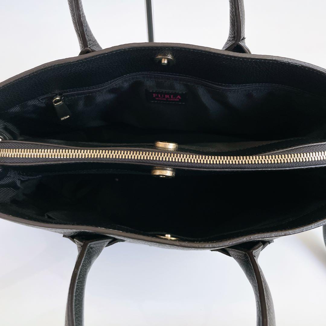 【フルラ】2way/ トート/ショルダー/バック/黒/ビジネス/レザー/A4可能