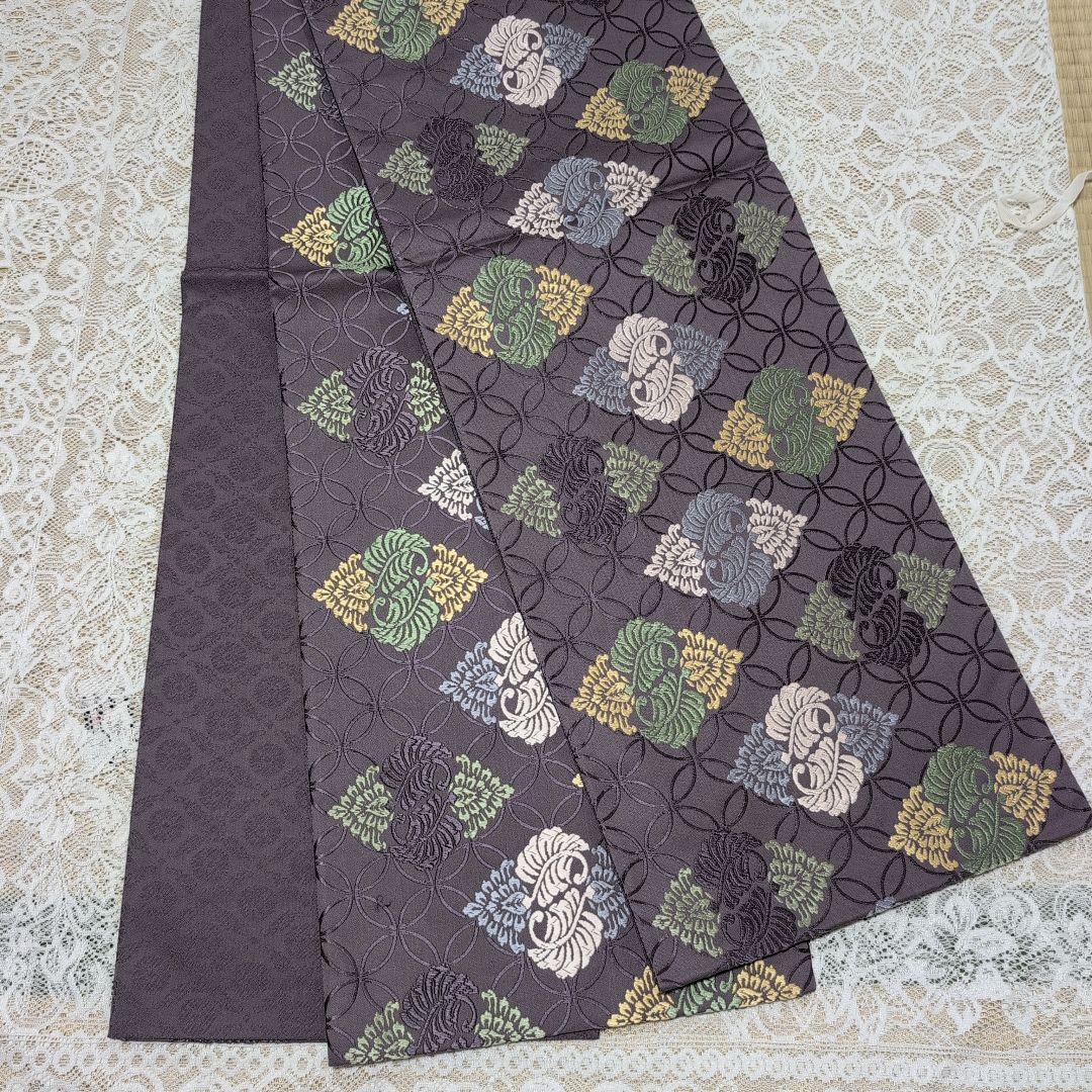 【新品未使用】袋帯　六通柄　平安王朝襲色目　花菱七宝繋　紫