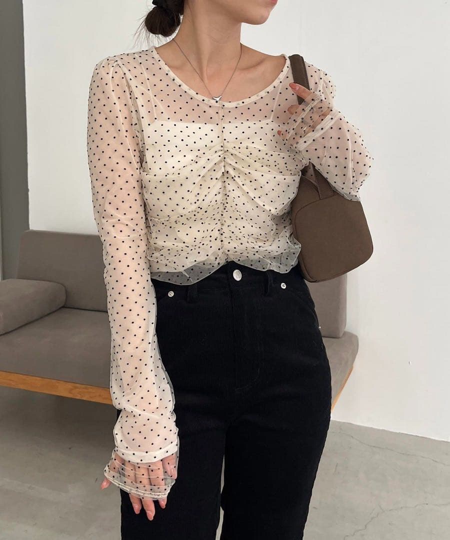 新品未使用未試着　capricieux le'mage フロッキードットブラウス