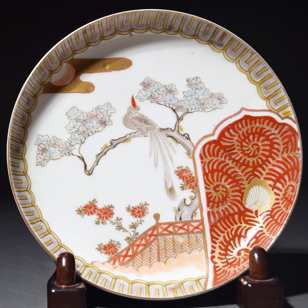 明治時代 古伊万里 色絵金彩花鳥文皿 なます皿 平皿 骨董品 和食器 有田焼