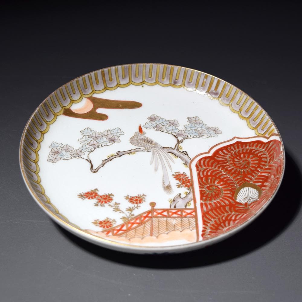 明治時代 古伊万里 色絵金彩花鳥文皿 なます皿 平皿 骨董品 和食器 有田焼