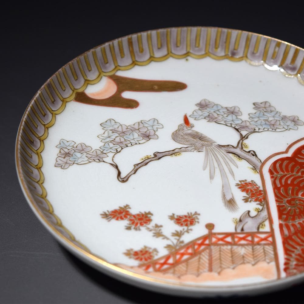 明治時代 古伊万里 色絵金彩花鳥文皿 なます皿 平皿 骨董品 和食器 有田焼