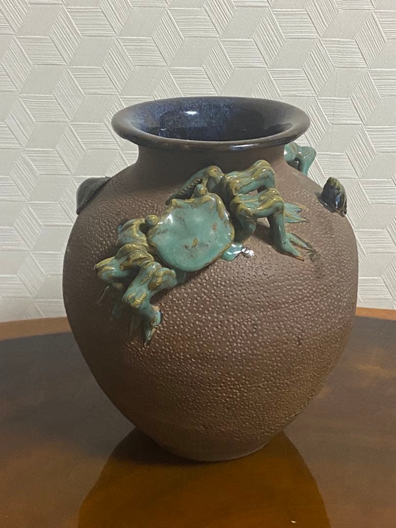 琉球　沖縄　【故】島常賀　蟹文壺　カニシーサー 名工　ヤチムン　やちむん　壺屋焼