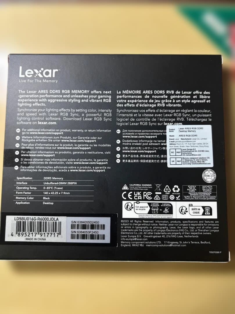 新品 LexarARES DDR5 RGB 32GB (2x16GB) 6000