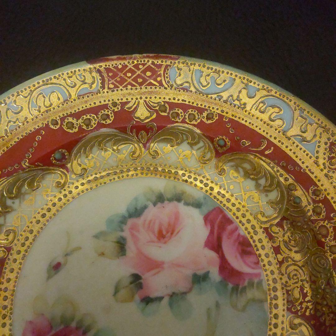 佐藤 アンティーク ハンドペイント ビジューと金彩の美しい飾り皿