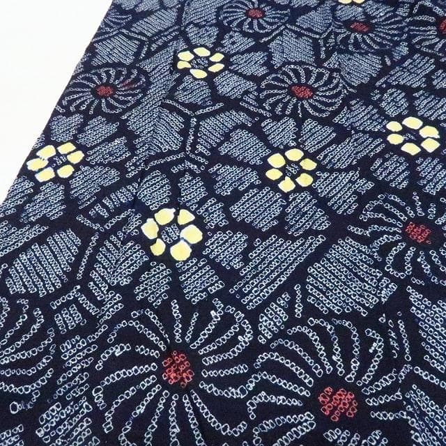 Y1215◆綿 有松鳴海絞り 洗える夏着物 居敷当て付 手縫 Sサイズ 高級浴衣