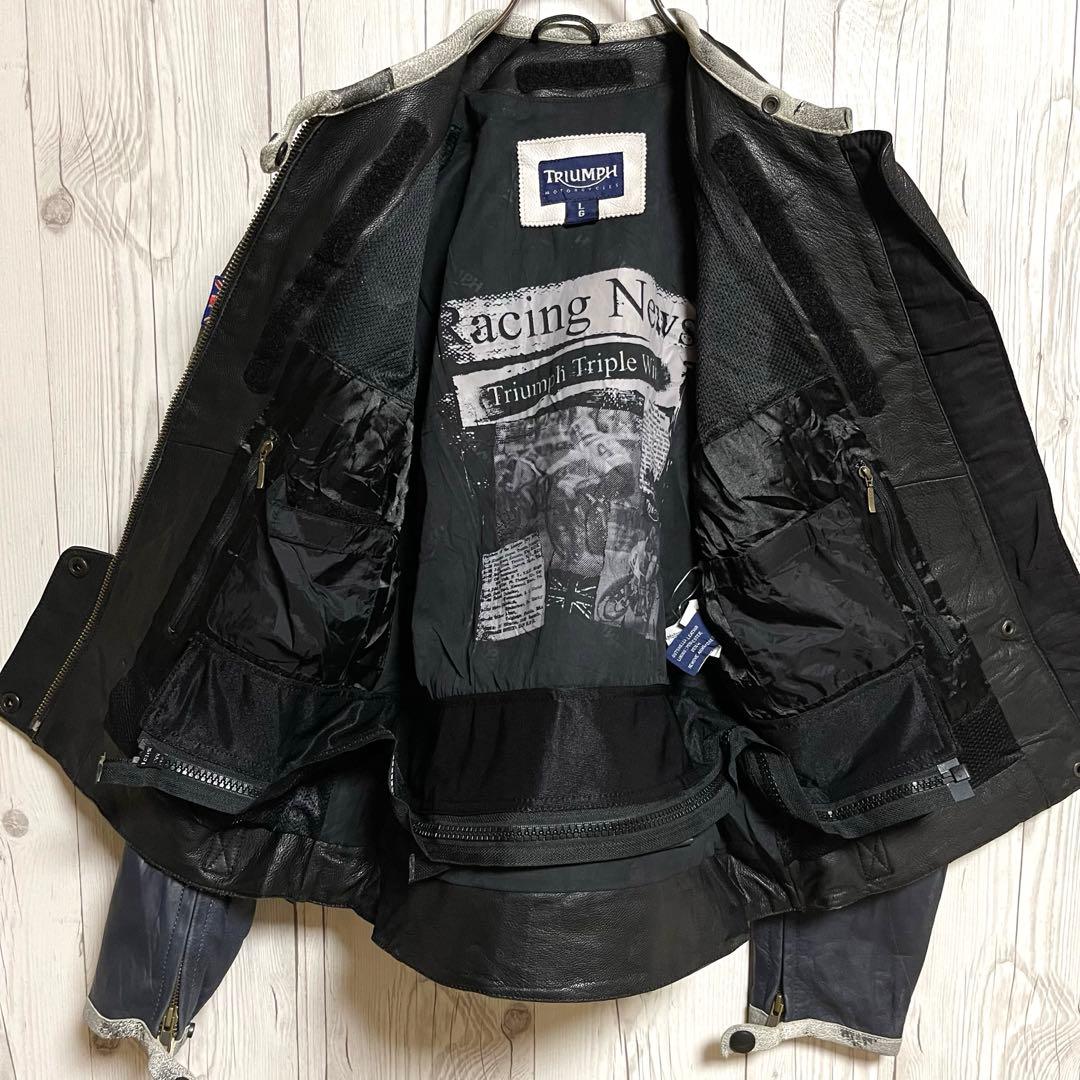 トライアンフモーターサイクル　ライダースレザージャケット　レディースL 黒バイク