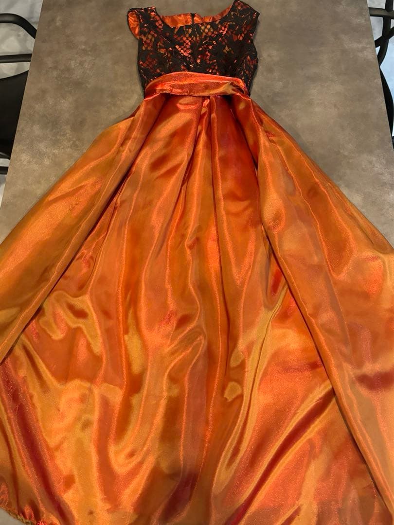 ウエストリボン1回着セミオーダードレス煌めき玉蟲ブラッドオレンジフランス生地