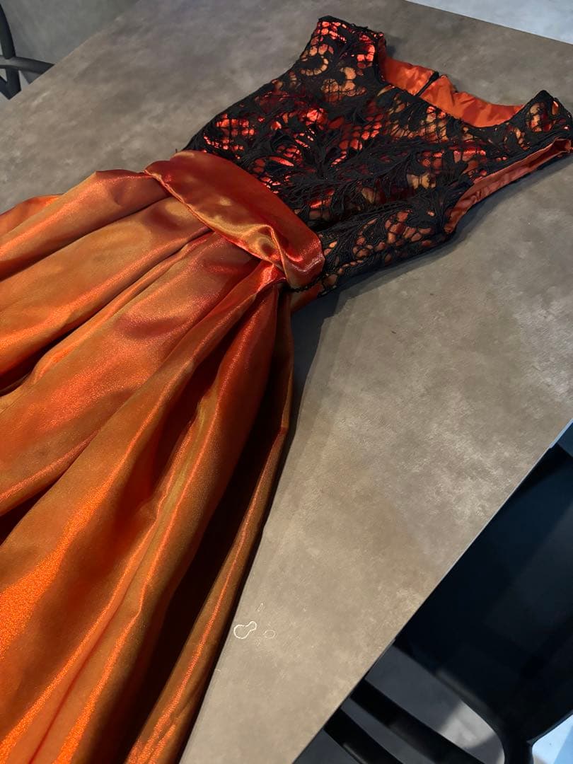 ウエストリボン1回着セミオーダードレス煌めき玉蟲ブラッドオレンジフランス生地