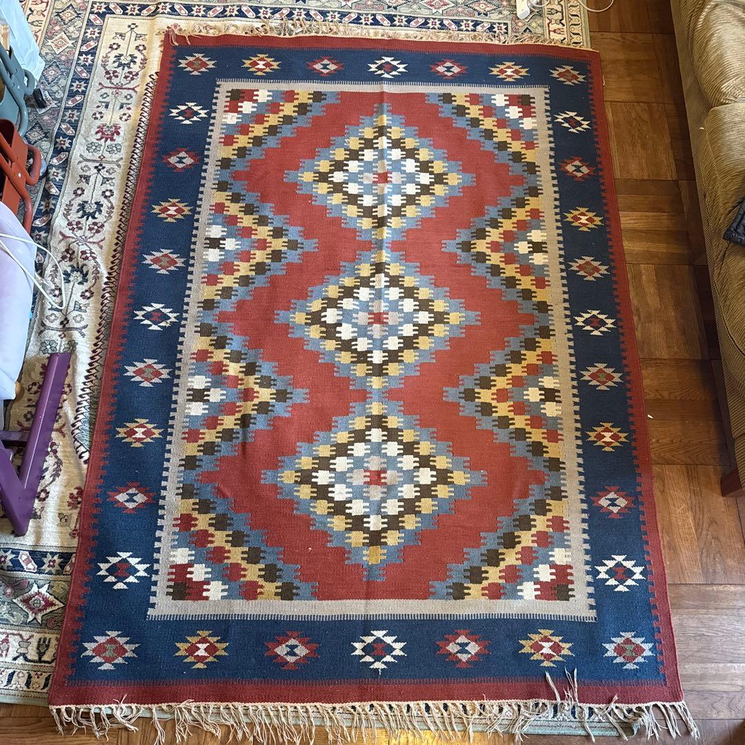 ニュージーランド ウール製キリム／200cm x 145cm／インド産