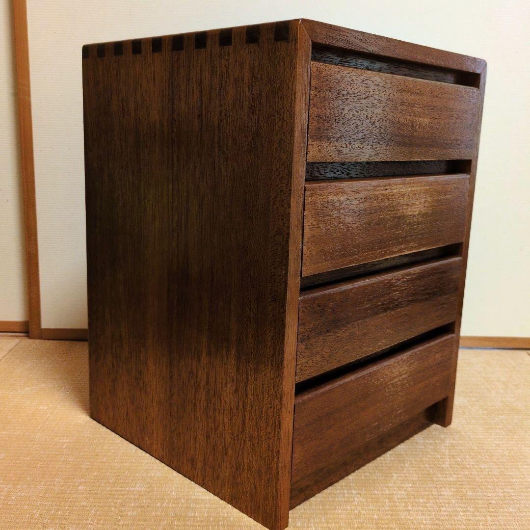 昭和レトロ　古道具　4段木製チェスト　小引出し ブラウン