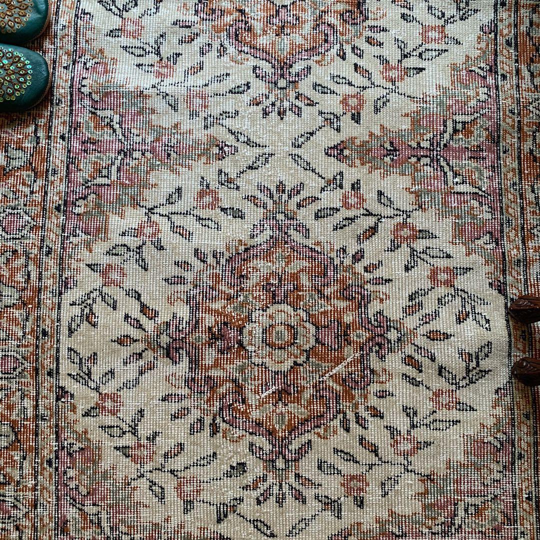 ペールオレンジ200×97 フラワーメダリオン　トルコヴィンテージラグ