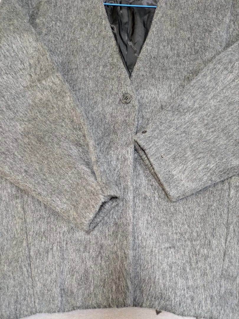 HUG.U シャギー Vネック ジャケット グレー