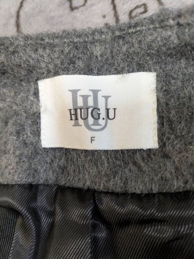 HUG.U シャギー Vネック ジャケット グレー