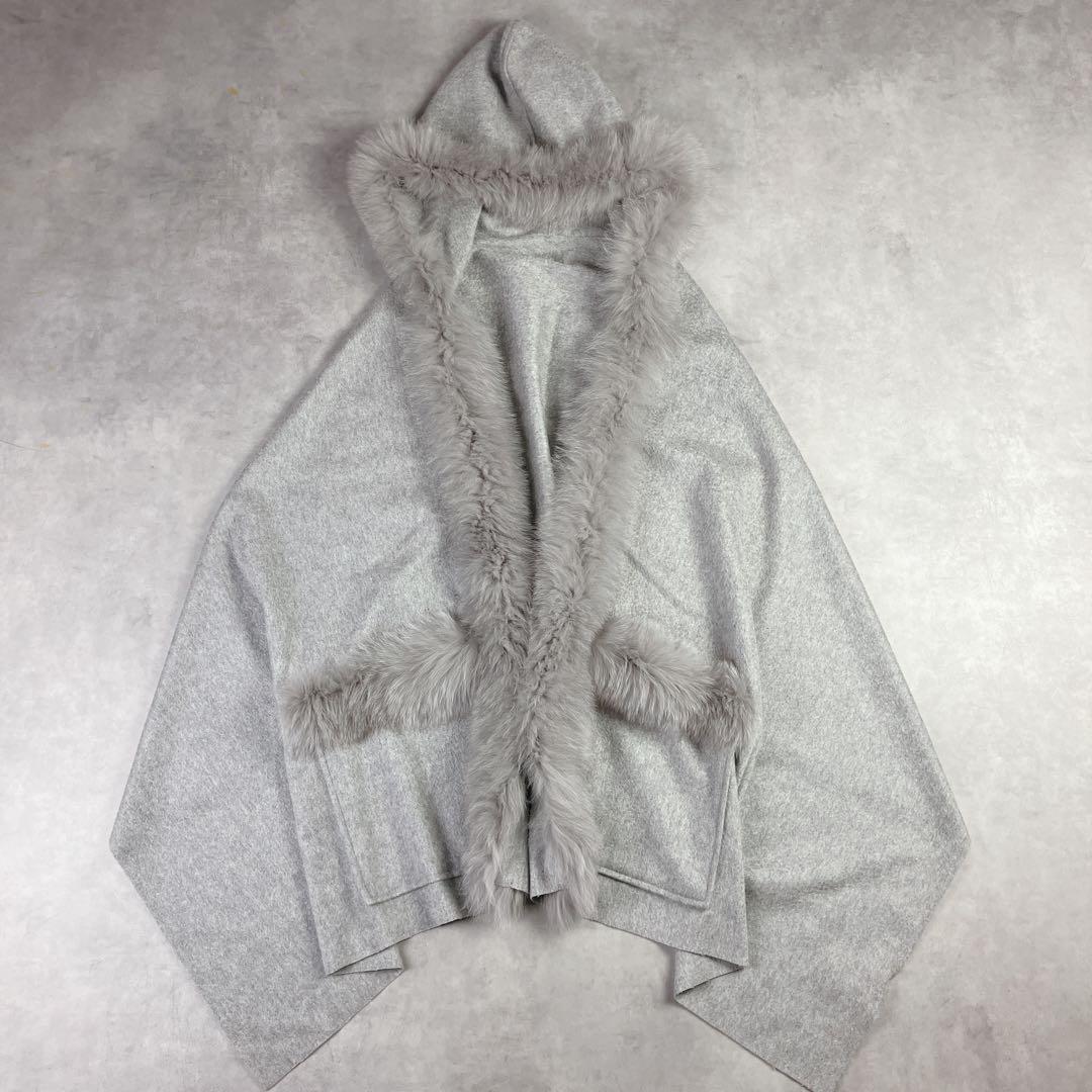 Diagram グレースコンチネンタル フード付きカシミヤファーストール グレー