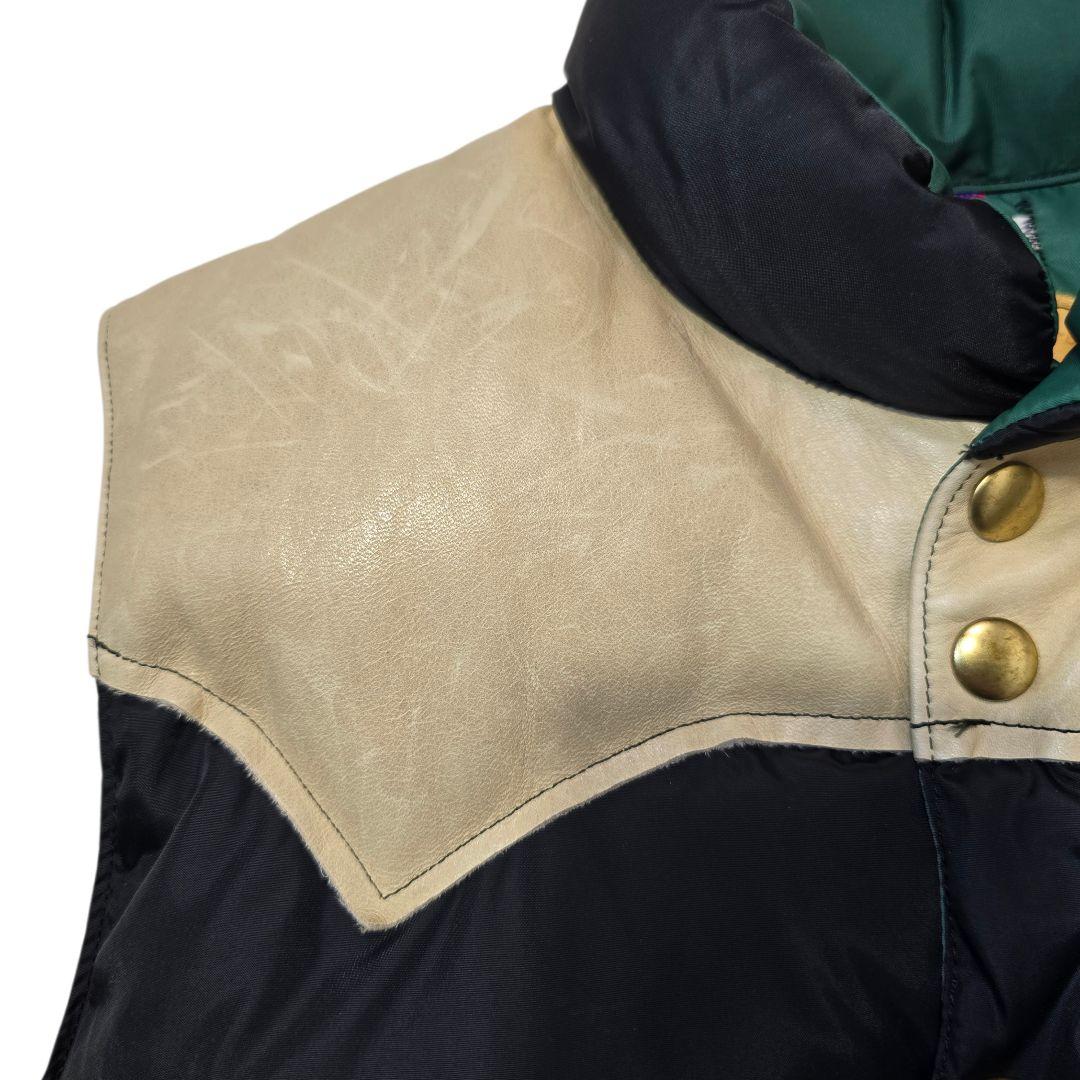 ロッキーマウンテンフェザーベッド ウエアハウス ダウンベスト 馬革 黒×緑 38