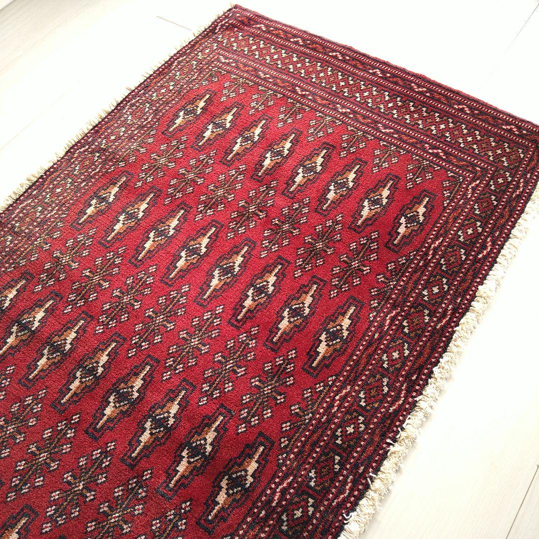 トルクメン ペルシャ絨毯 140×65cm 深みのある赤 オールドラグ