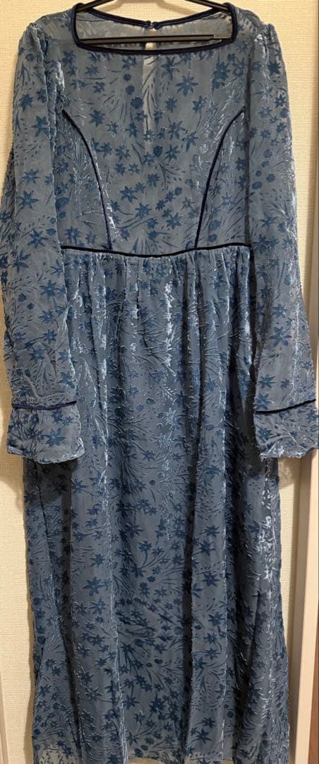 mystic ミスティック 森川企画 花柄ベロアワンピース ブルー サイズ2