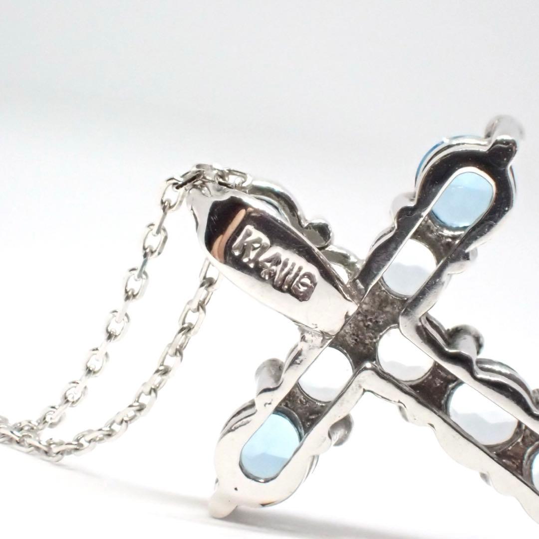 k14WG ブルートパーズ アクアマリン クロス ネックレス ソーティング付き