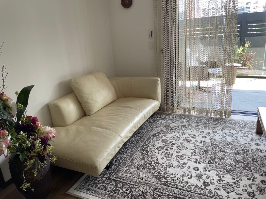 フクラ ベージュ本革コーナーソファ