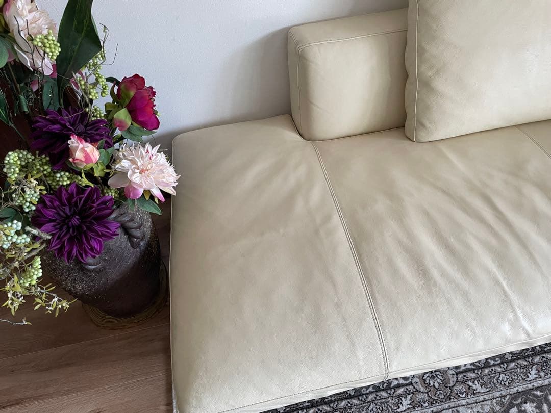 フクラ ベージュ本革コーナーソファ