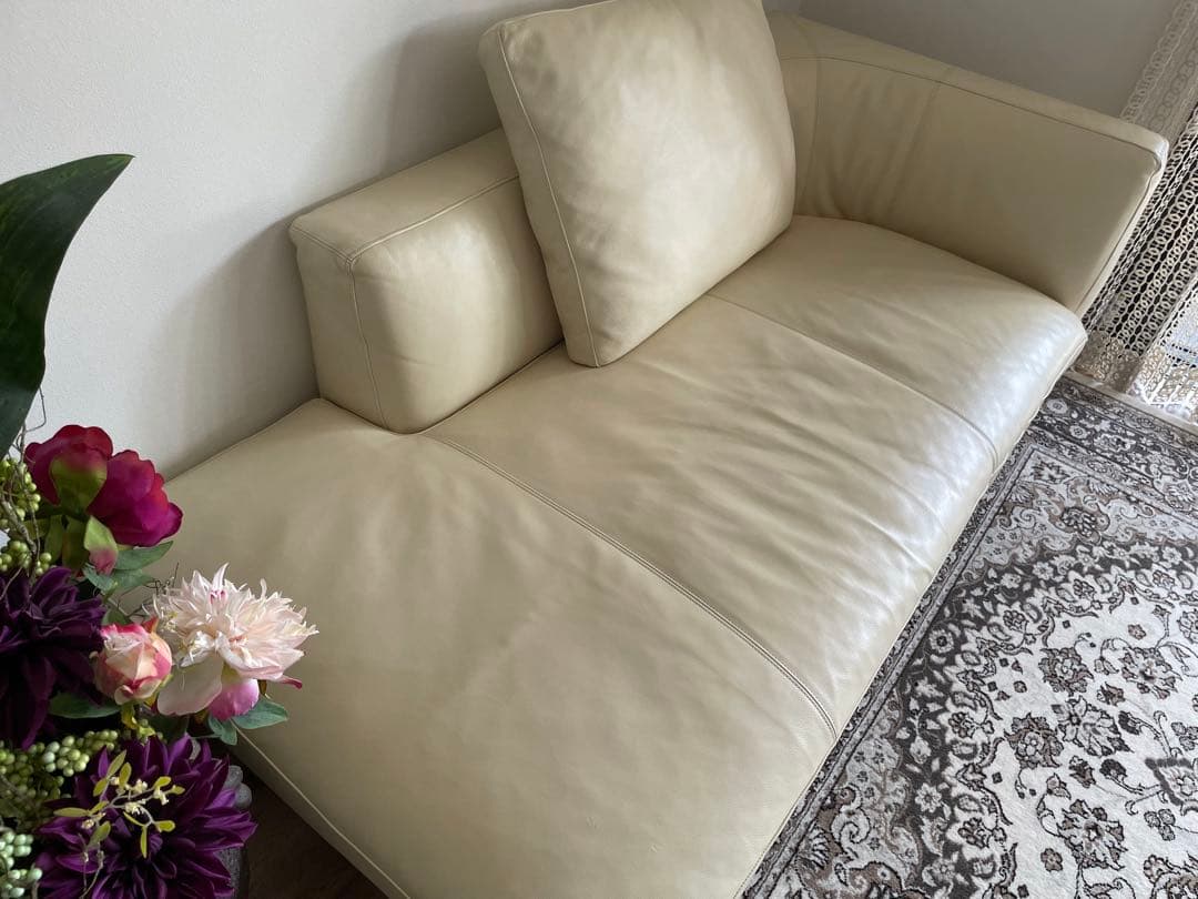 フクラ ベージュ本革コーナーソファ