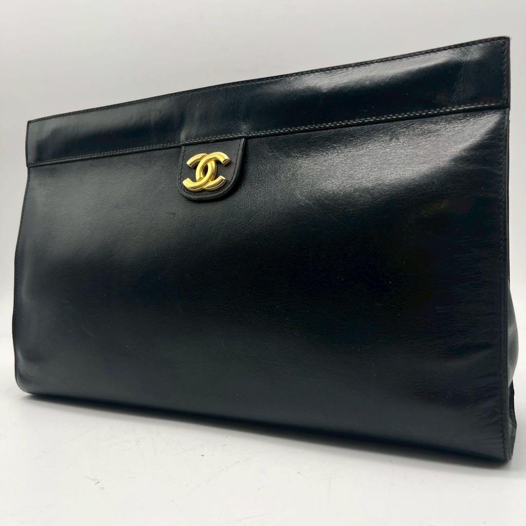 美品 シャネル レザー クラッチ セカンド バッグ ココマーク ブラック