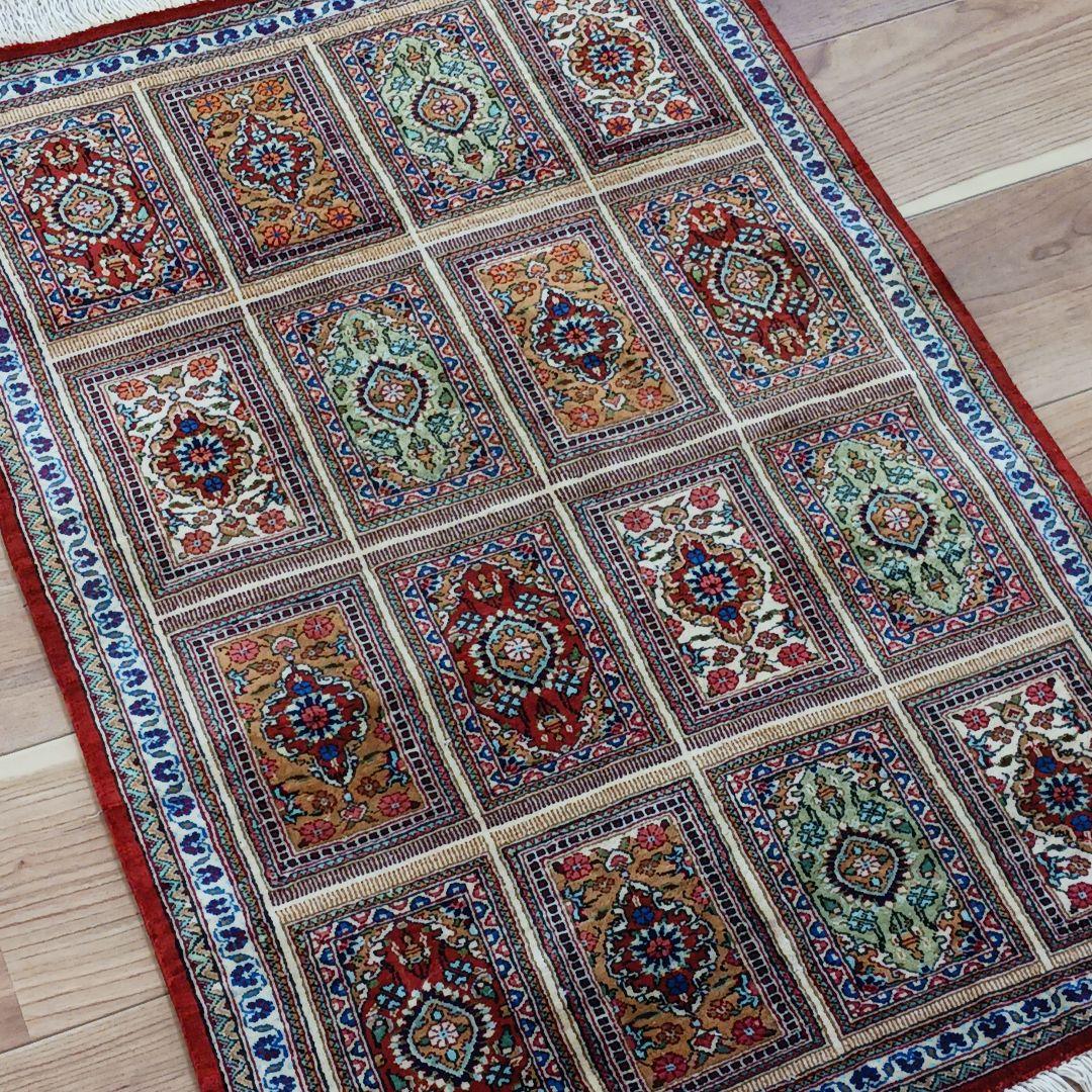 Y2605 最高級ペルシャ絨毯 クム産 シルク100％ 手織100万ノット