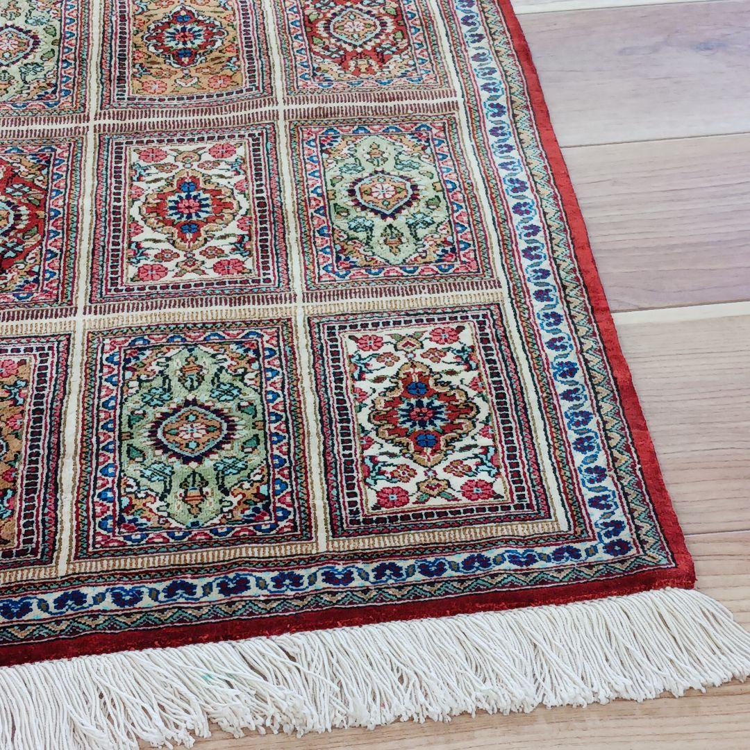 Y2605 最高級ペルシャ絨毯 クム産 シルク100％ 手織100万ノット