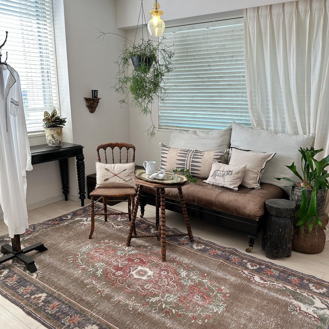 トルコヴィンテージラグ A71 超大判 レア トープ ブラウン ネイビー カーキ