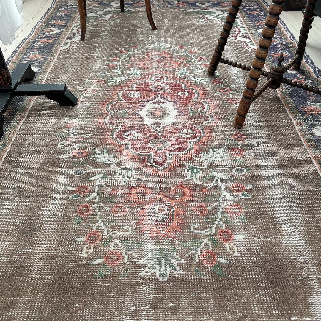 トルコヴィンテージラグ A71 超大判 レア トープ ブラウン ネイビー カーキ