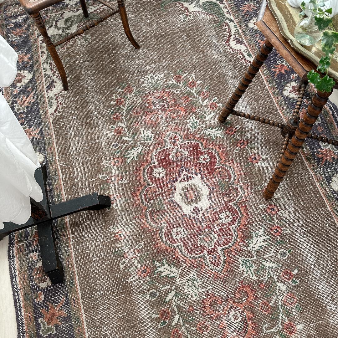 トルコヴィンテージラグ A71 超大判 レア トープ ブラウン ネイビー カーキ