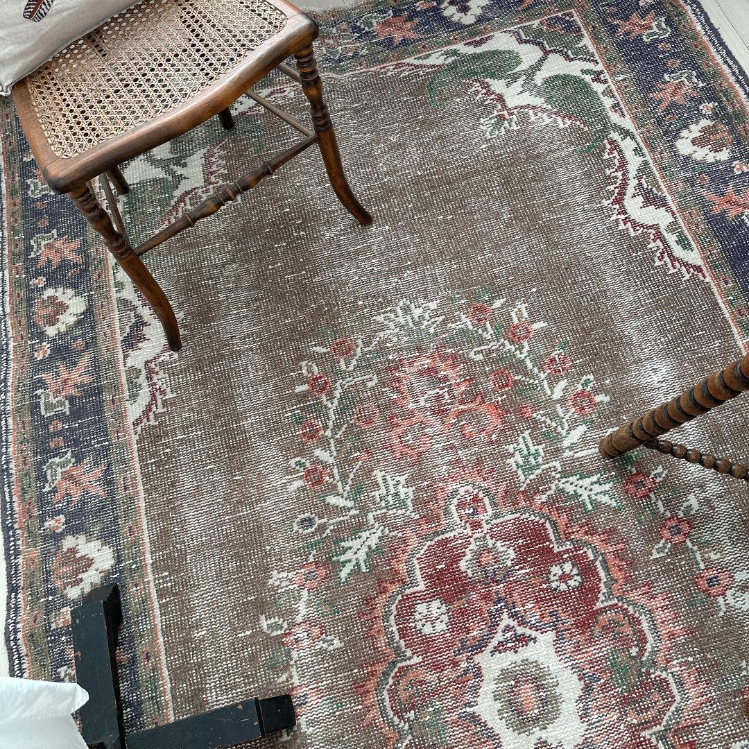 トルコヴィンテージラグ A71 超大判 レア トープ ブラウン ネイビー カーキ