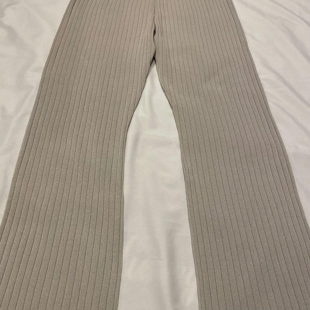新品 ハグオーワー クロスアンドクロス リブニットパンツ グレージュ系ベージュ系