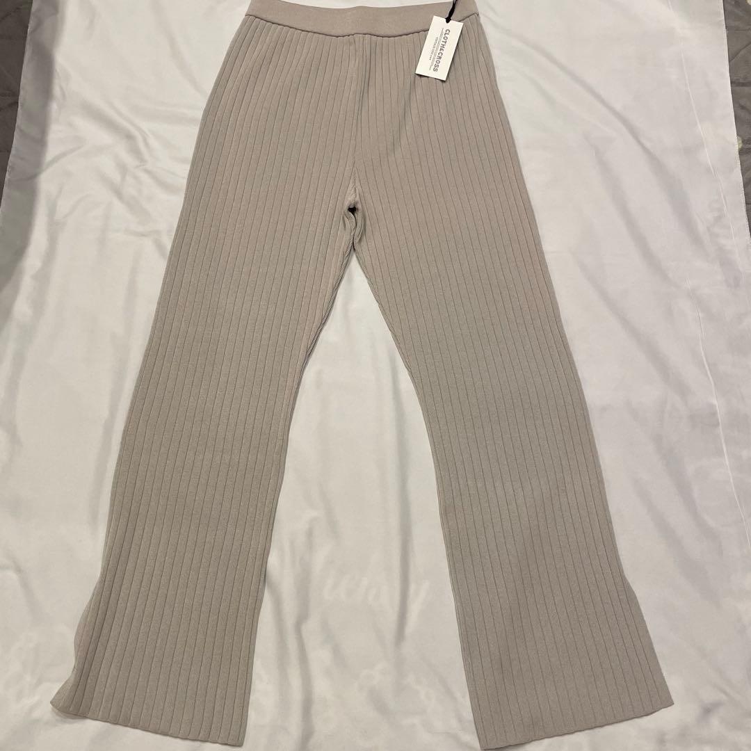 新品 ハグオーワー クロスアンドクロス リブニットパンツ グレージュ系ベージュ系