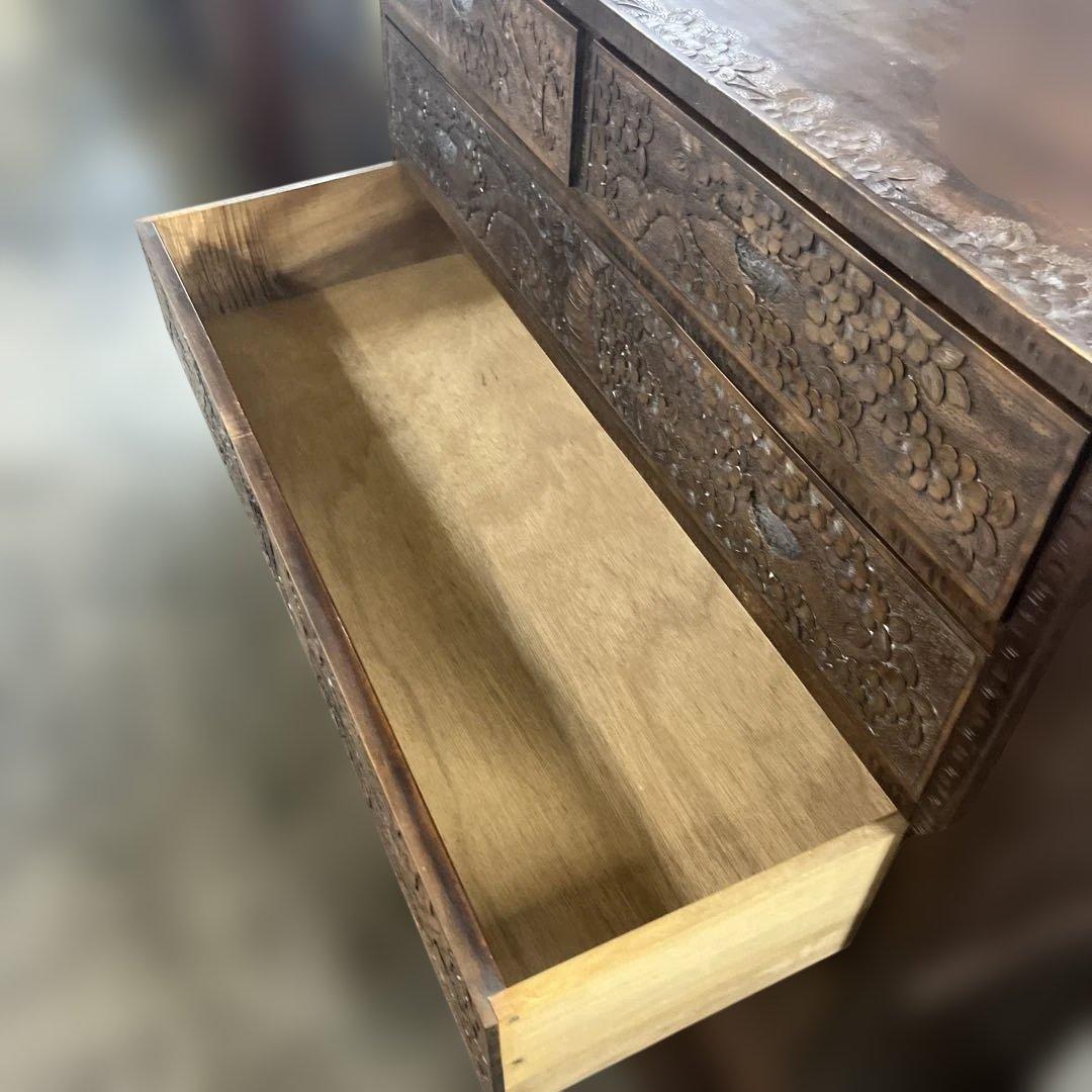 【軽井沢彫】6段チェスト◇程度良好◆