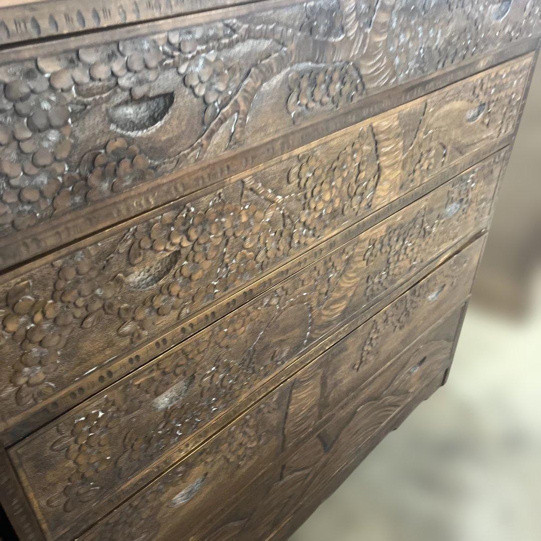 【軽井沢彫】6段チェスト◇程度良好◆