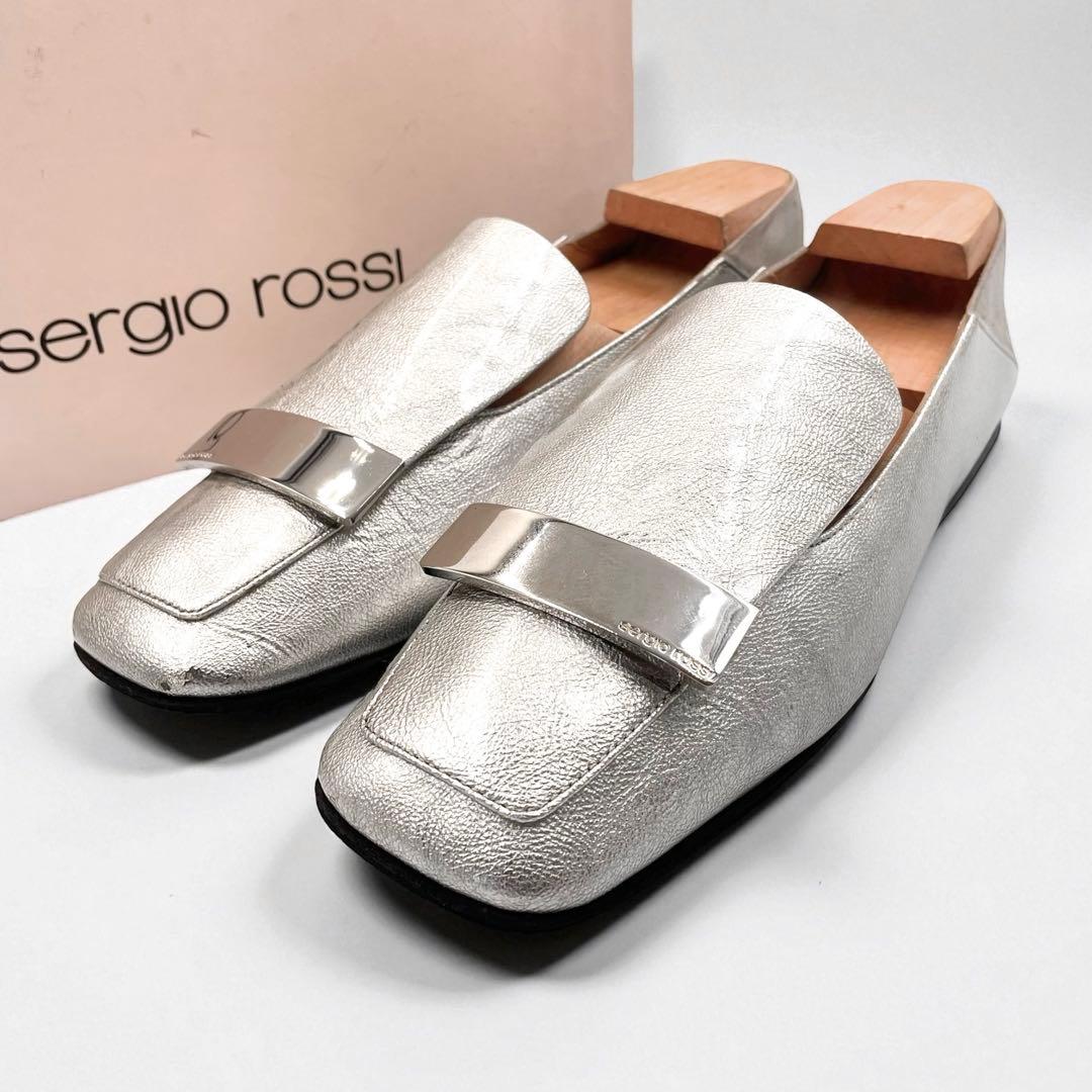 セルジオロッシ sr1 フラット スリッポン シルバー金具 銀 37 付属あり