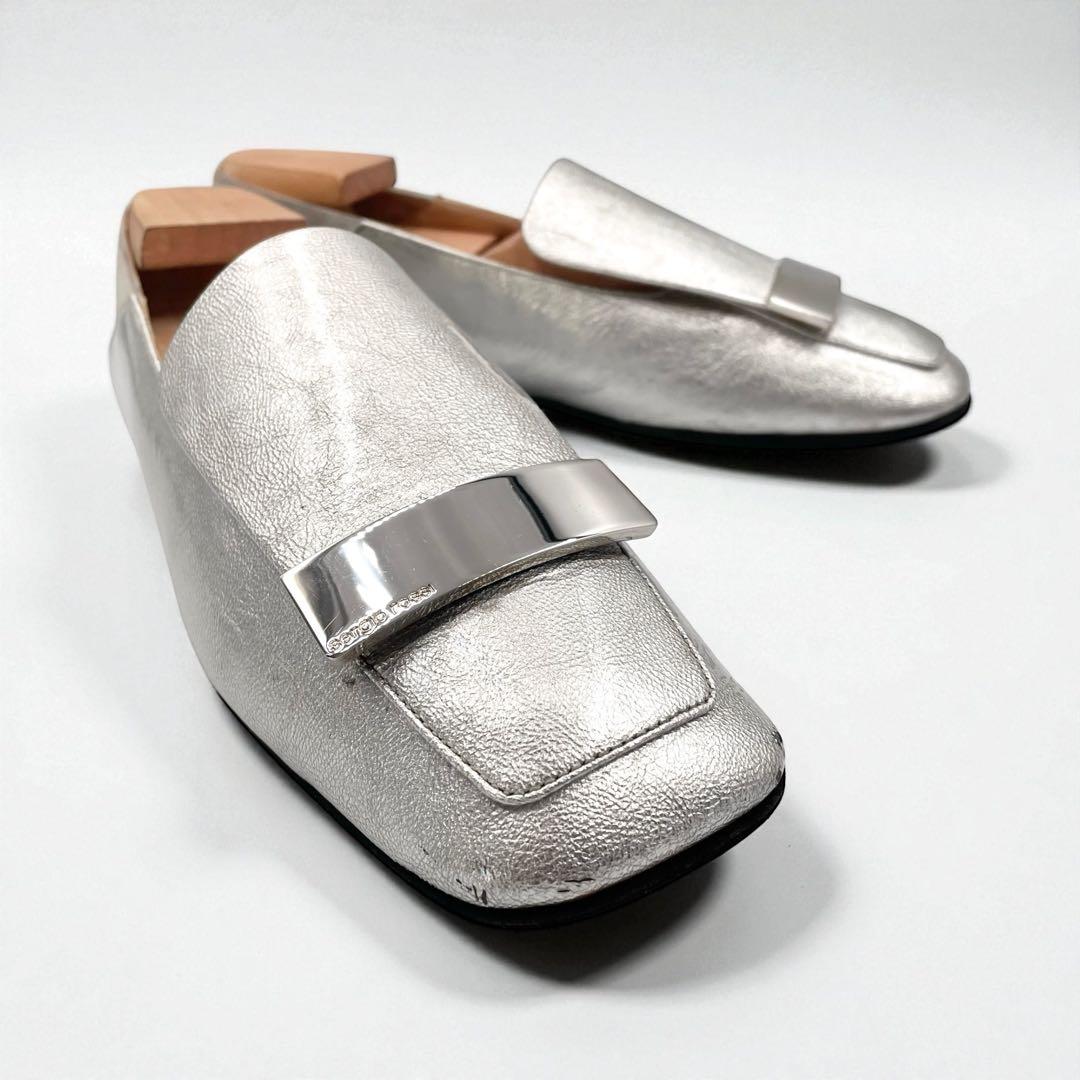 セルジオロッシ sr1 フラット スリッポン シルバー金具 銀 37 付属あり