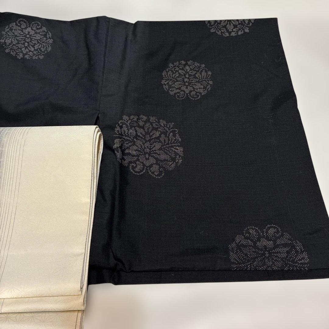 ザクロ様用　大島紬　飛び柄　墨黒　裄68