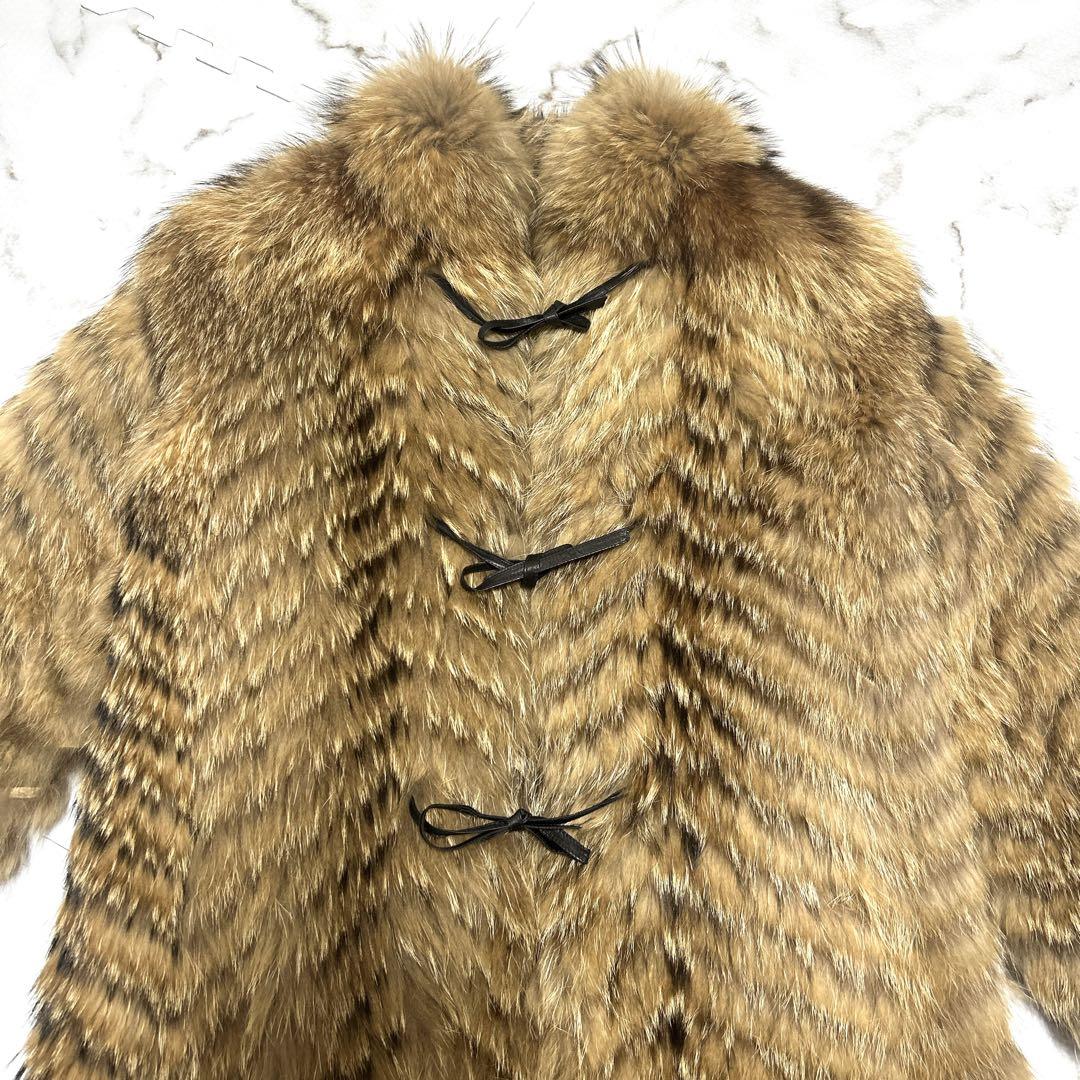 ラクーンファー 本毛皮 コート リアルファー サイズ11 アライグマ 総丈78