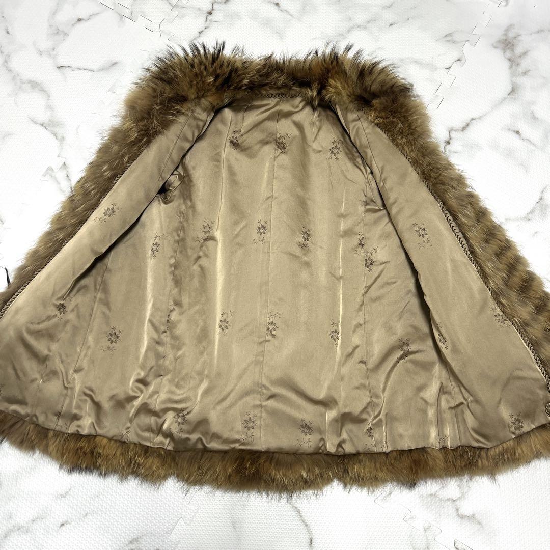 ラクーンファー 本毛皮 コート リアルファー サイズ11 アライグマ 総丈78